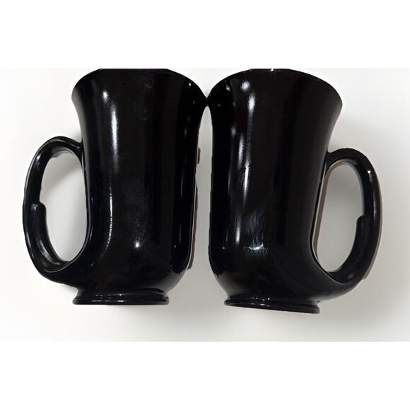 Vintage Tiara Indiana Horn Mug Black Glass Hunter Bugle 12 oz Mug Set of 2 - Picture 2 of 5